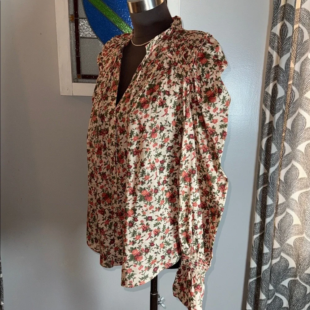 Free People Meant To Be floral puff sleeve blouse SZ S